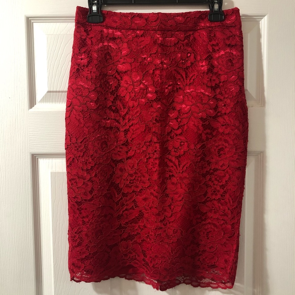 The Limited red lace pencil skirt, size 4
